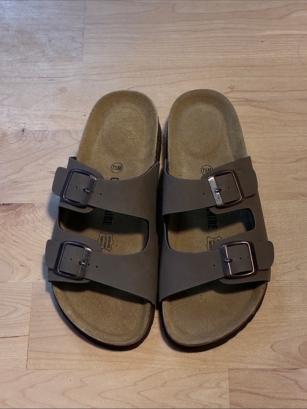 Women’s Double-Buckle Brown Slide Sandals